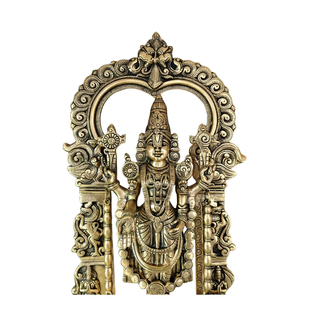 Antique Brass Lord Venkateswara Idol – Tirupati Balaji Statue with Arch for Home Temple   Brass Ware