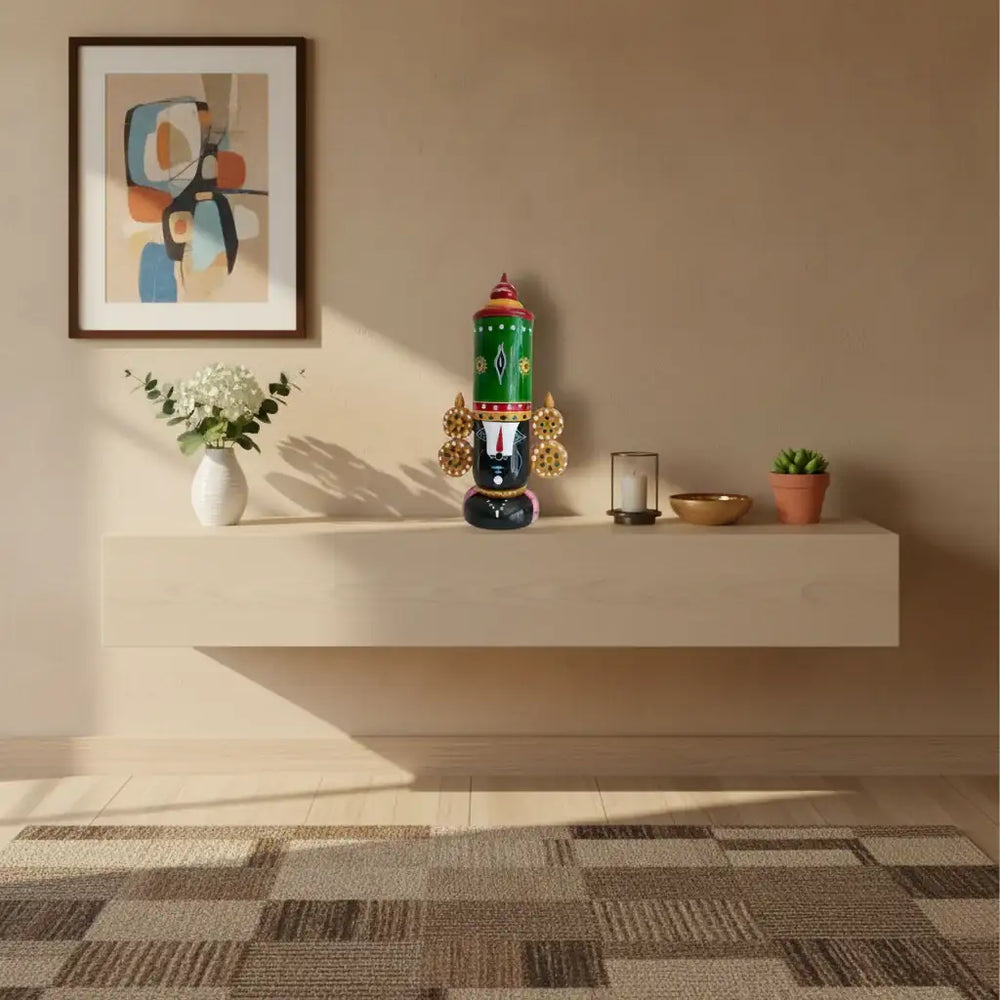 Hand-Painted Wooden Tirupati Balaji Idol - Traditional Decor   Etikoppaka Lacquerware