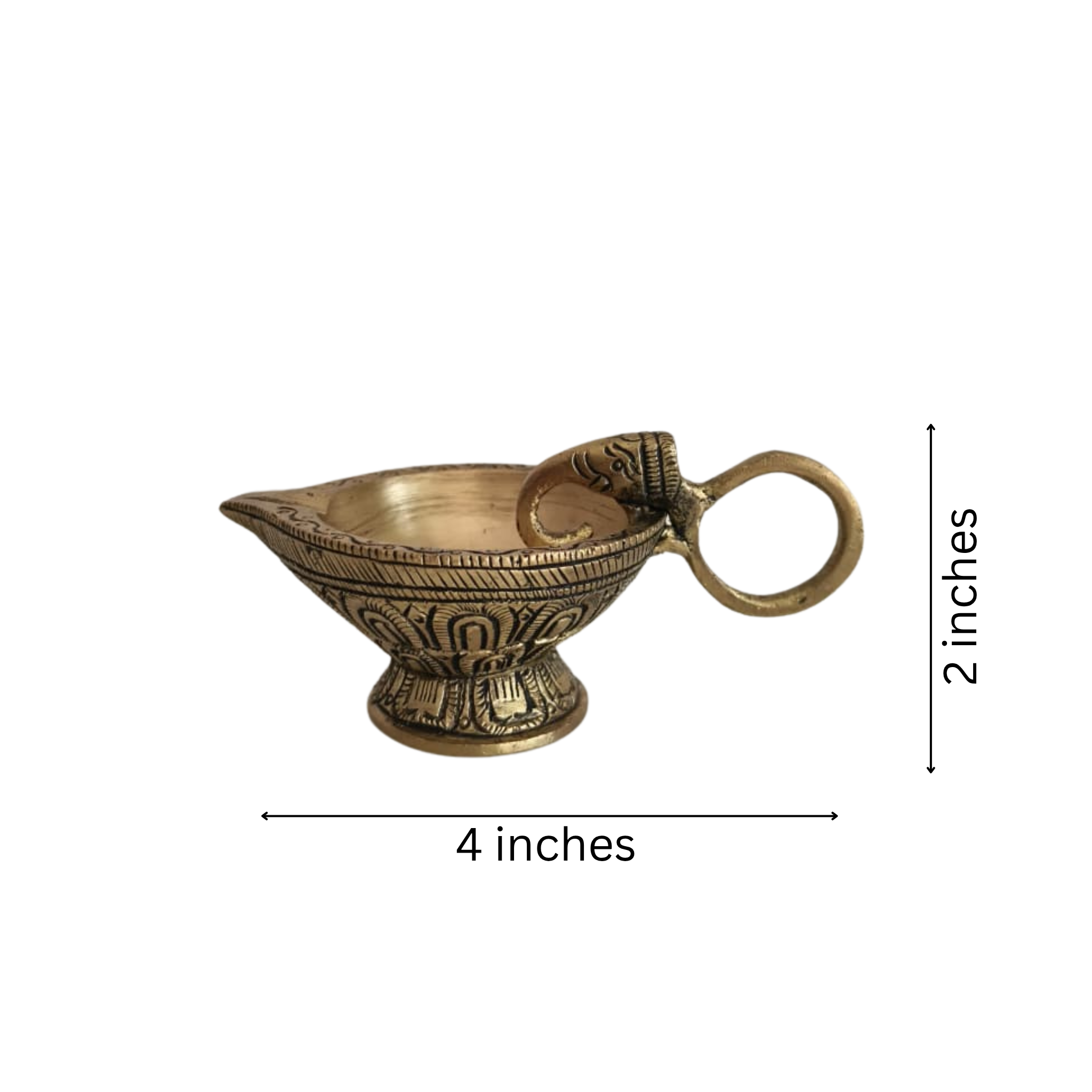 Pair Traditional Brass Oil Lamp (Diya) with Elephant Handle