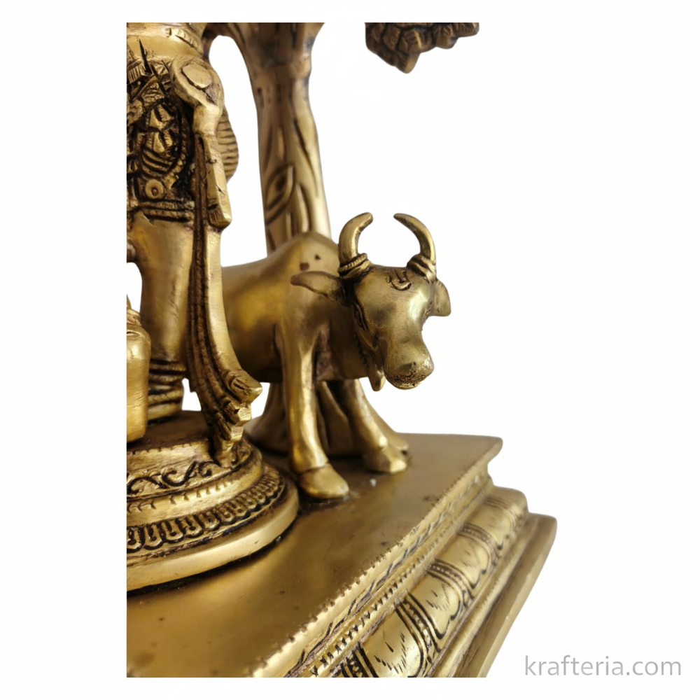Brass Krishna Muralidhar Statue with Kadamba Tree and Cow | Handcrafted Divine Table Décor   Brass Artwork