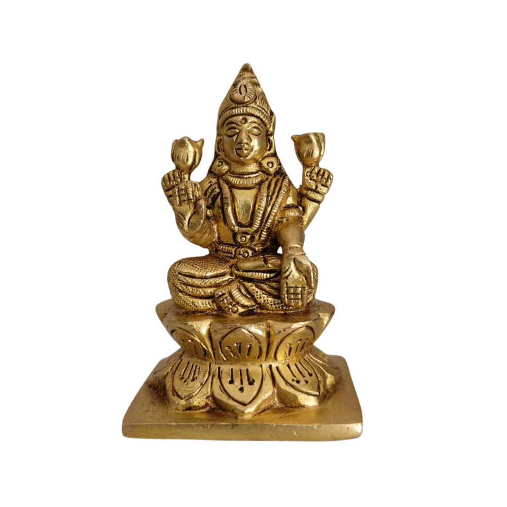 Handcrafted Brass Lakshmi Idol – Sitting on Lotus | Traditional Goddess Statue   Brass Artwork