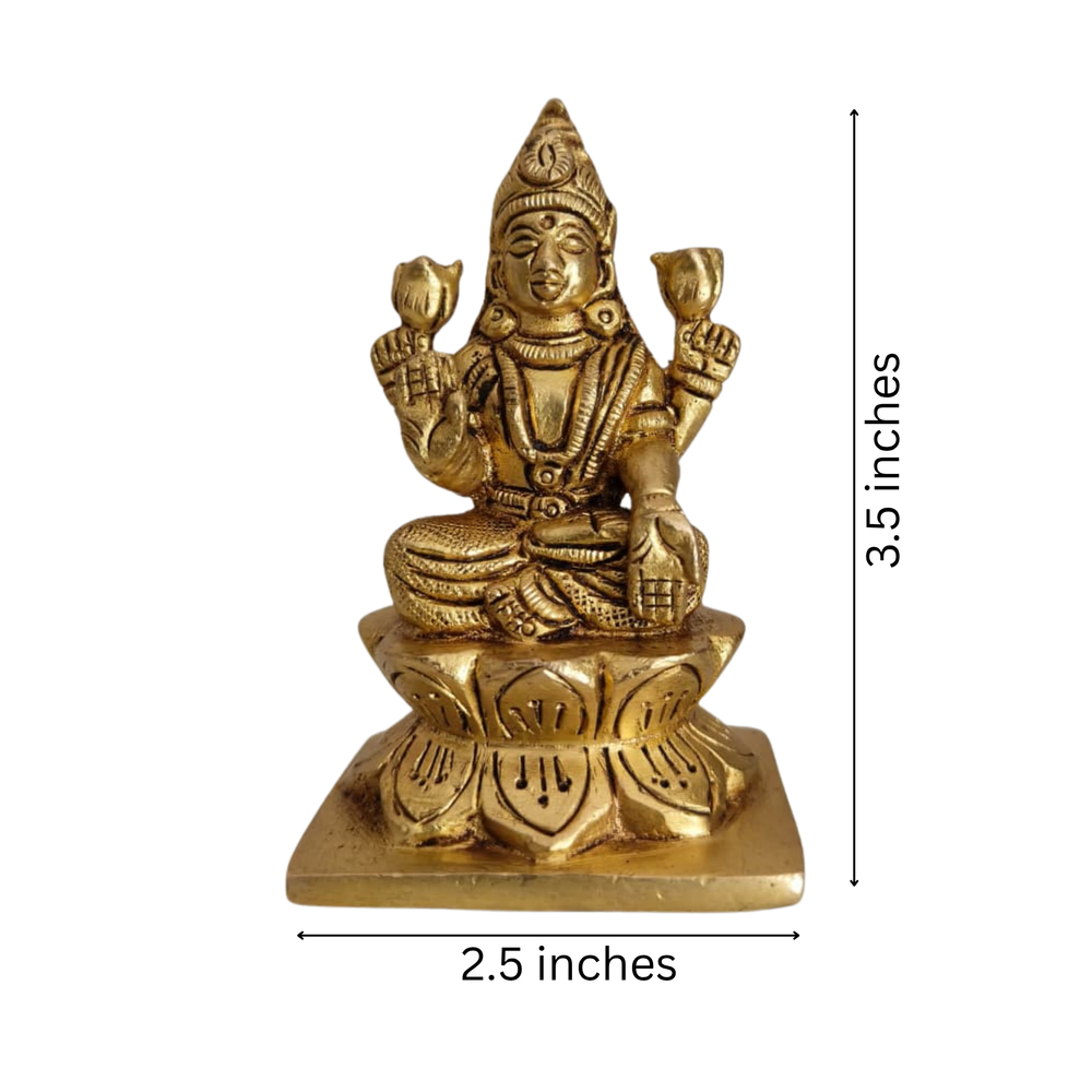 Handcrafted Brass Lakshmi Idol – Sitting on Lotus | Traditional Goddess Statue   Brass Artwork