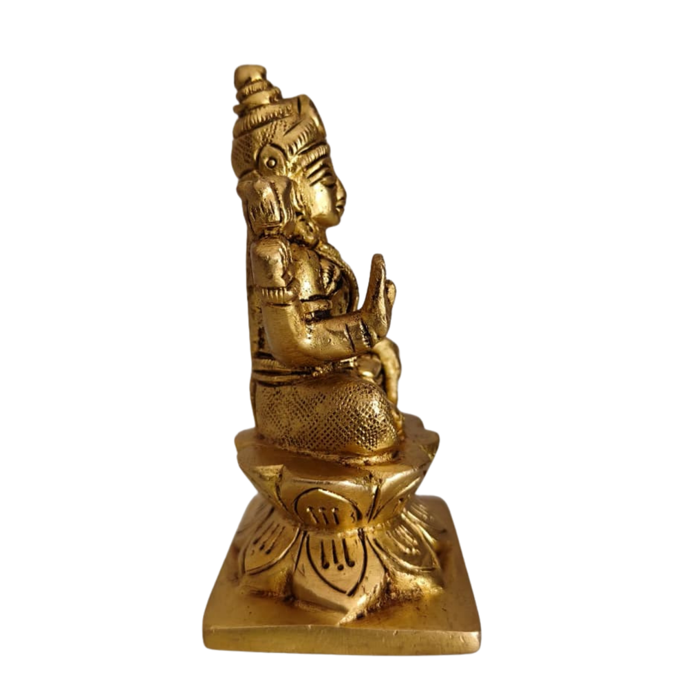 Handcrafted Brass Lakshmi Idol – Sitting on Lotus | Traditional Goddess Statue   Brass Artwork