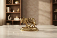 Brass Kamadhenu Cow and Calf Idol – Divine Gau Mata for Wealth   Brass Ware