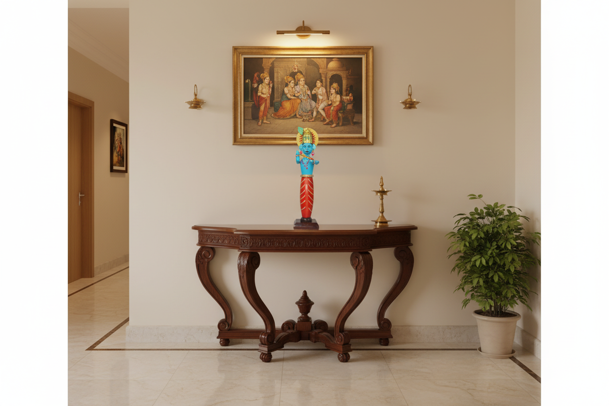 Channapatna wooden standing Krishna idol hand-painted in traditional style