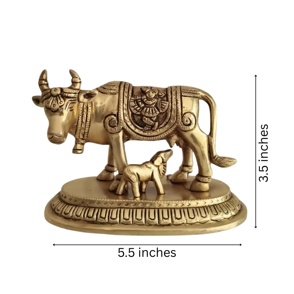Brass Kamadhenu Cow and Calf Idol – Divine Gau Mata for Wealth   Brass Ware