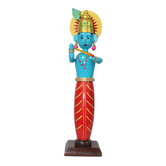 Artisan-made Channapatna wooden standing Krishna idol with lacquer finish