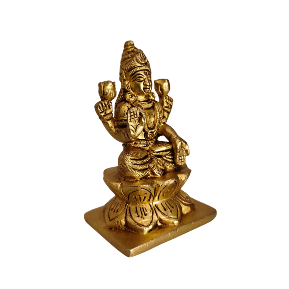 Handcrafted Brass Lakshmi Idol – Sitting on Lotus | Traditional Goddess Statue   Brass Artwork