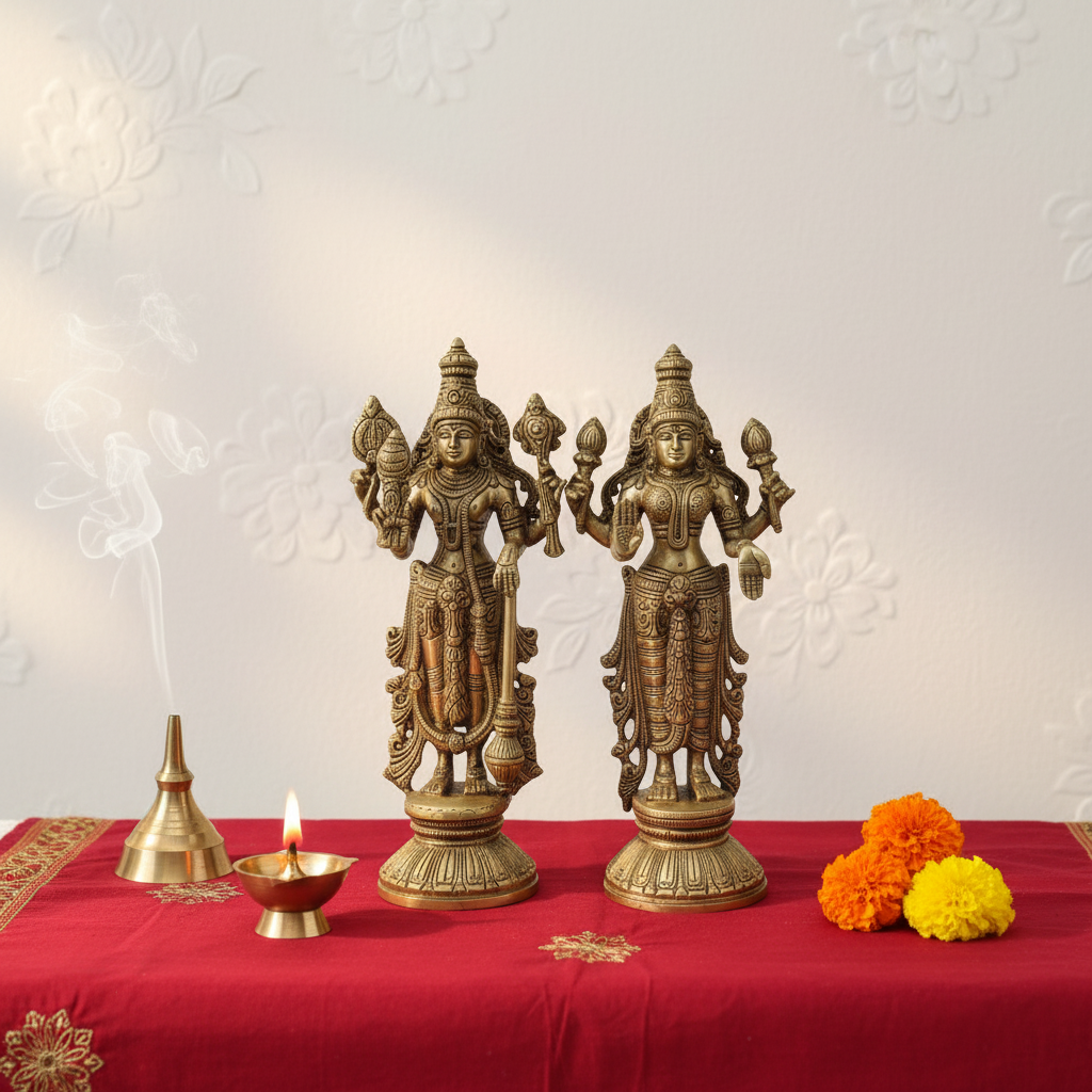 Divine Brass Vishnu Lakshmi Idols Set – Traditional South Indian Handcrafted Art