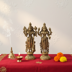 Divine Brass Vishnu Lakshmi Idols Set – Traditional South Indian Handcrafted Art