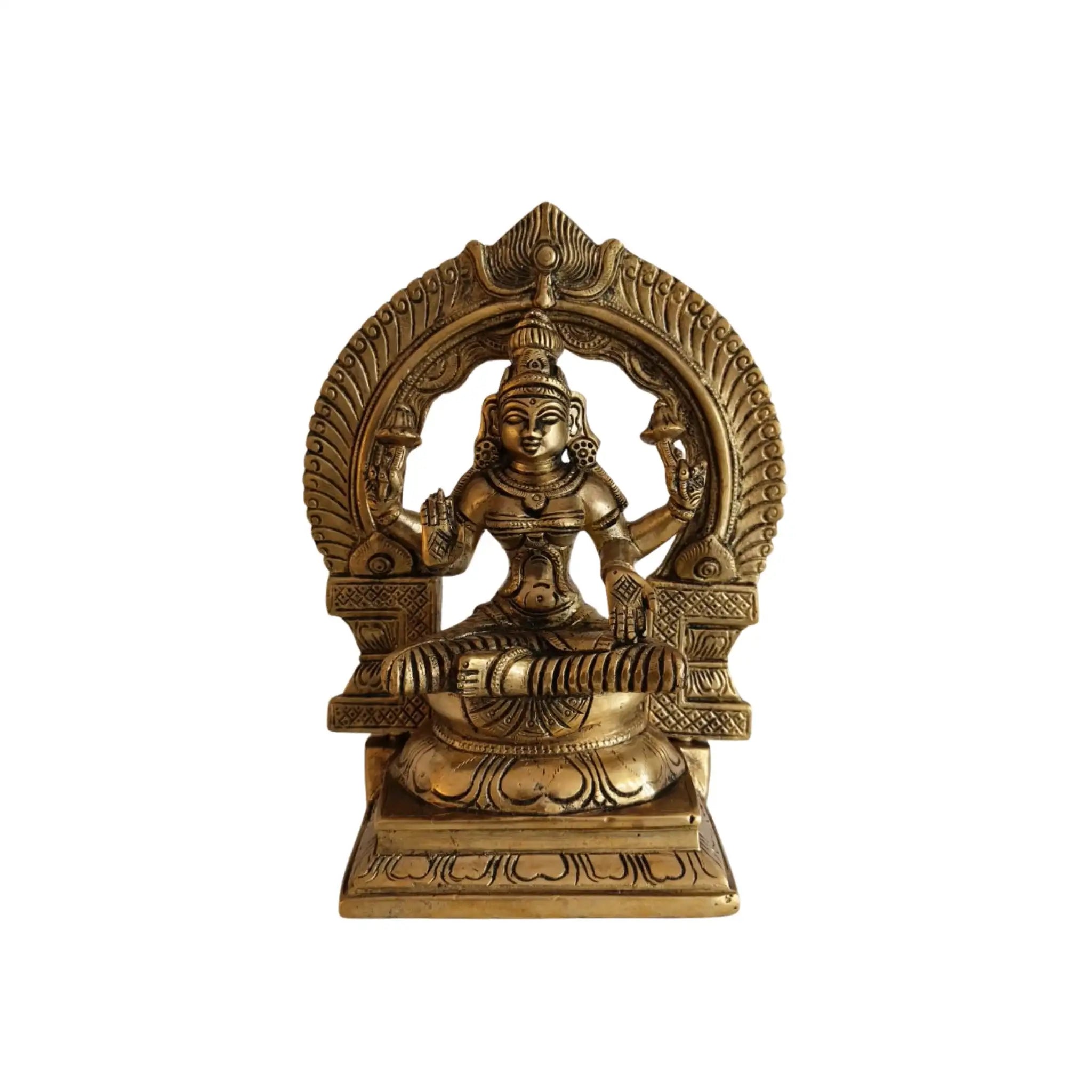 Majestic Brass Lakshmi Devi Idol - Seated Goddess Sculpture   Brass Ware