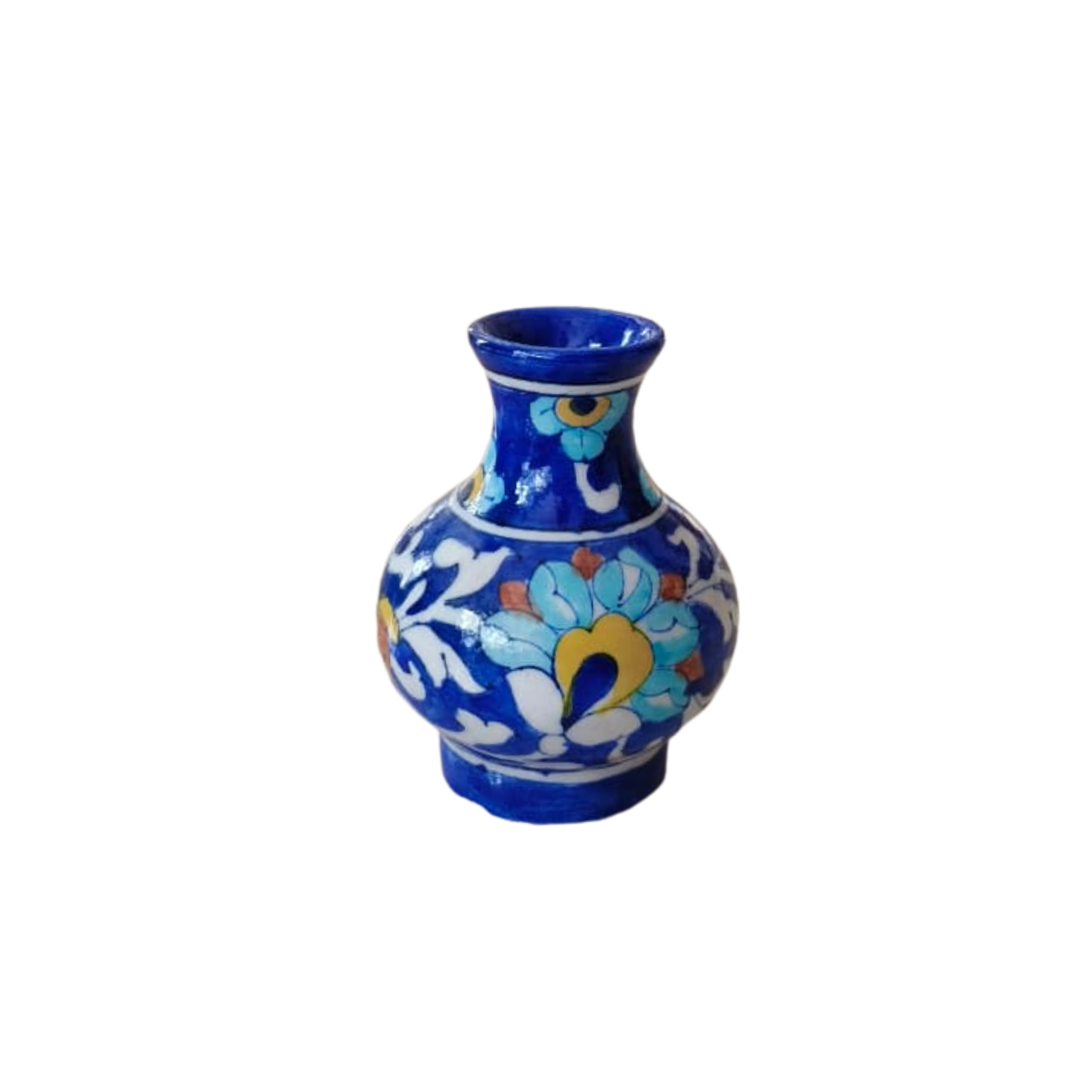 Miniature Blue Pottery Floral Vase | Hand-Painted Decorative Accent