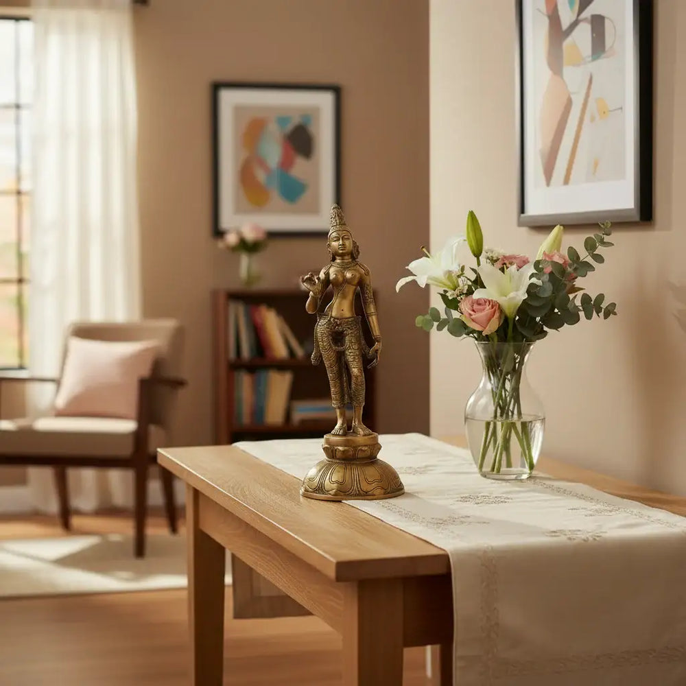 Elegant Brass Devi Lakshmi Statue - Divine Indian Goddess Sculpture   Brass Ware