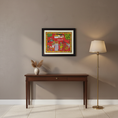 Hand-Painted Village Well & Daily Life Cheriyal Painting   Cheriyala Painting