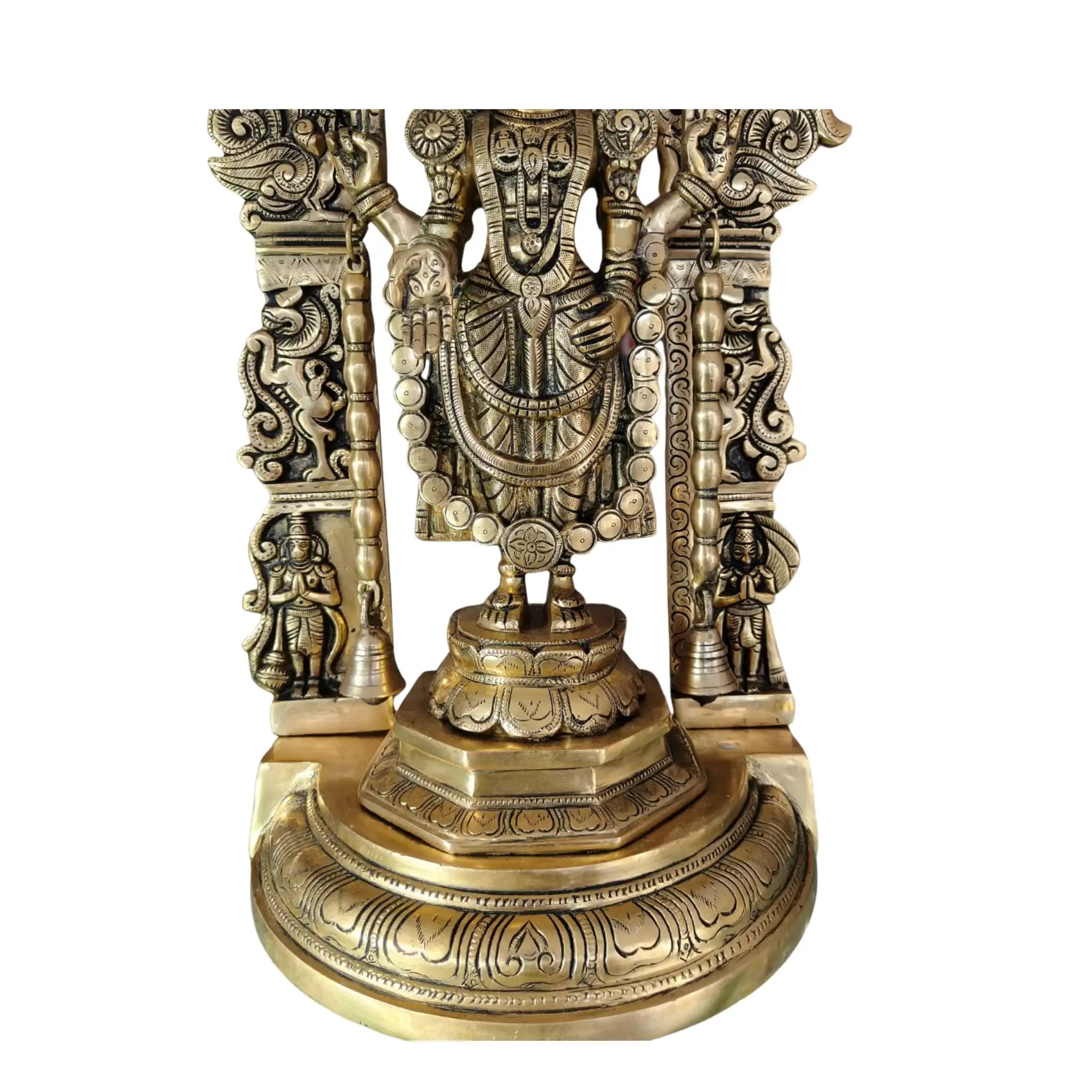 Antique Brass Lord Venkateswara Idol – Tirupati Balaji Statue with Arch for Home Temple   Brass Ware