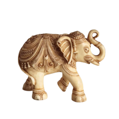 Intricately Carved Resin Elephant Figurine with Traditional Saddle
