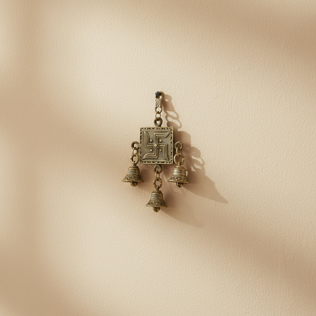 Auspicious Brass Swastika Wall/Door Hanging with Decorative Temple Bells