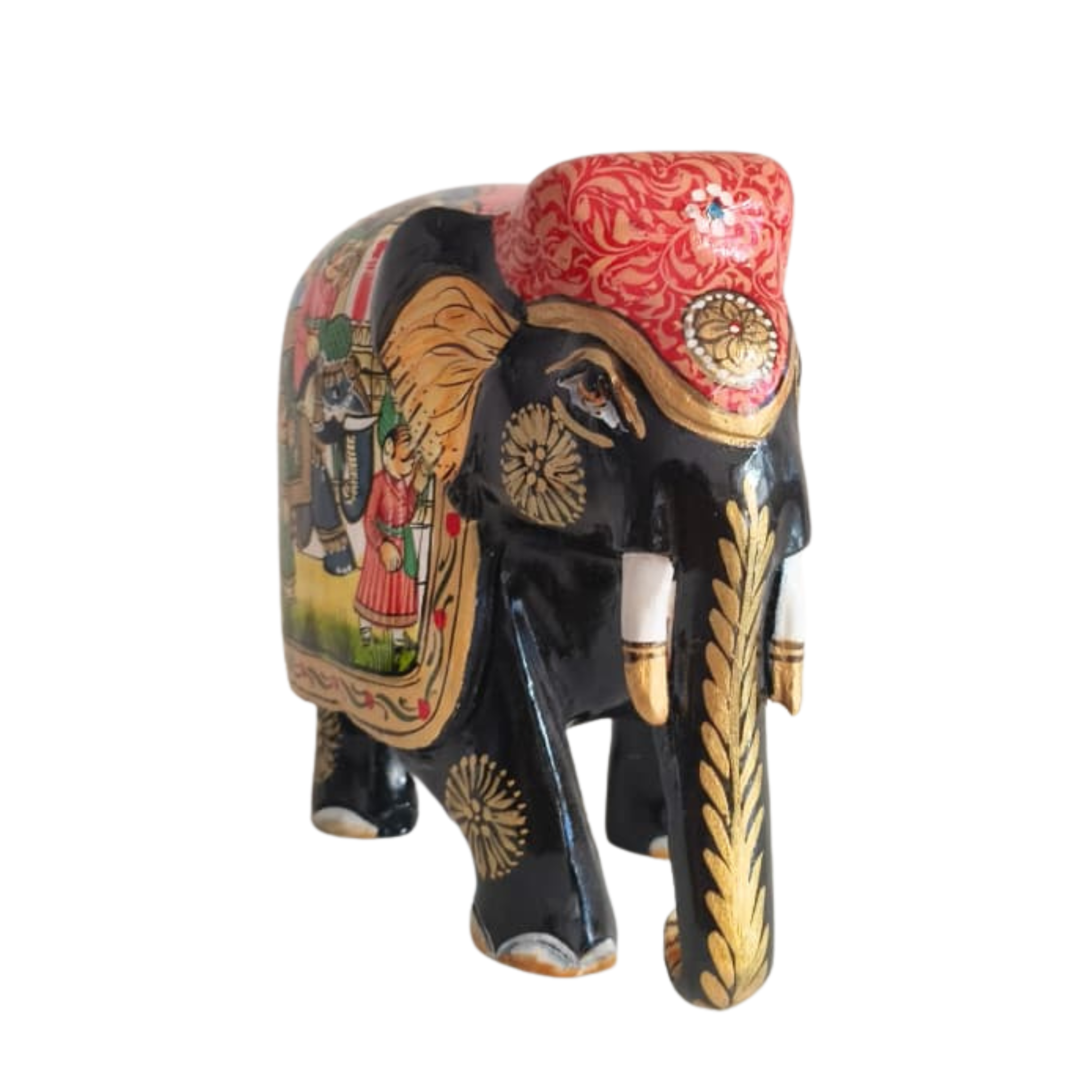 Black Painted Wooden Mughal Elephants – Elegant Decorative Figurines