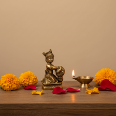 Brass Butter Krishna Idol (Makhan Chor) for Home & Pooja Decor   Brass Artwork