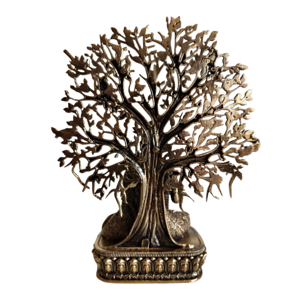 Brass Buddha Under Bodhi Tree Statue - Meditating Gautama Buddha   Brass Artwork