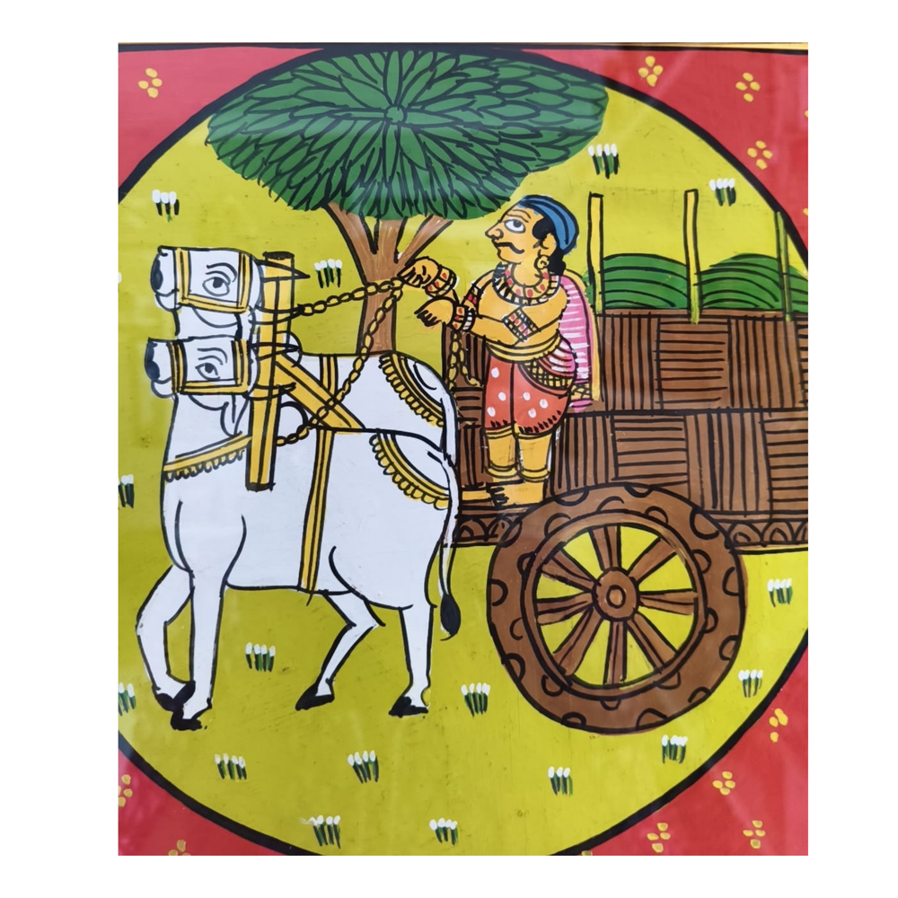 Village Scene Painting - Cheriyal Folk Narrative Art   Cheriyala Painting