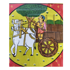 Village Scene Painting - Cheriyal Folk Narrative Art   Cheriyala Painting
