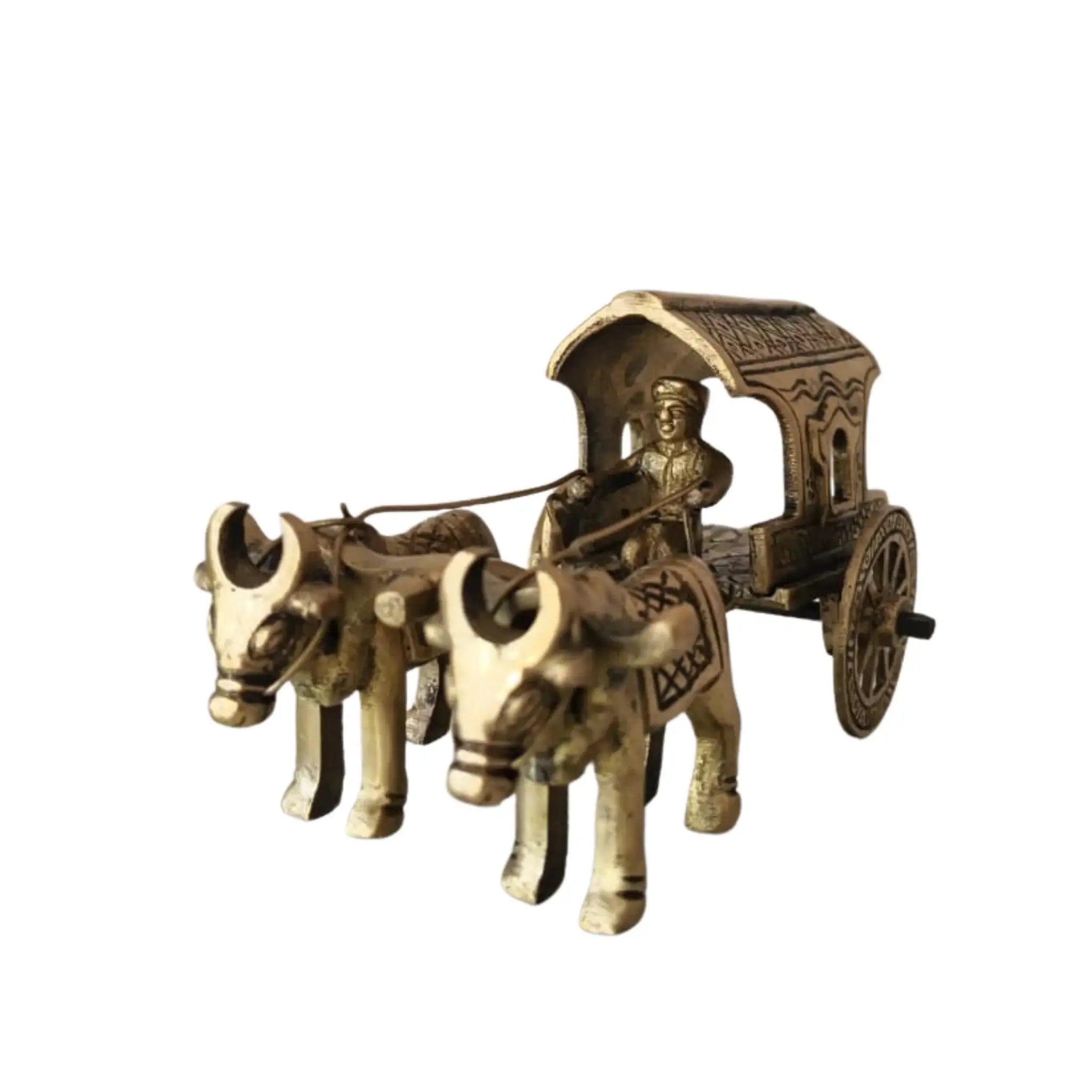 Brass Bullock Cart Figurine with Covered Canopy | Traditional Home Decor Showpiece   Brass Ware