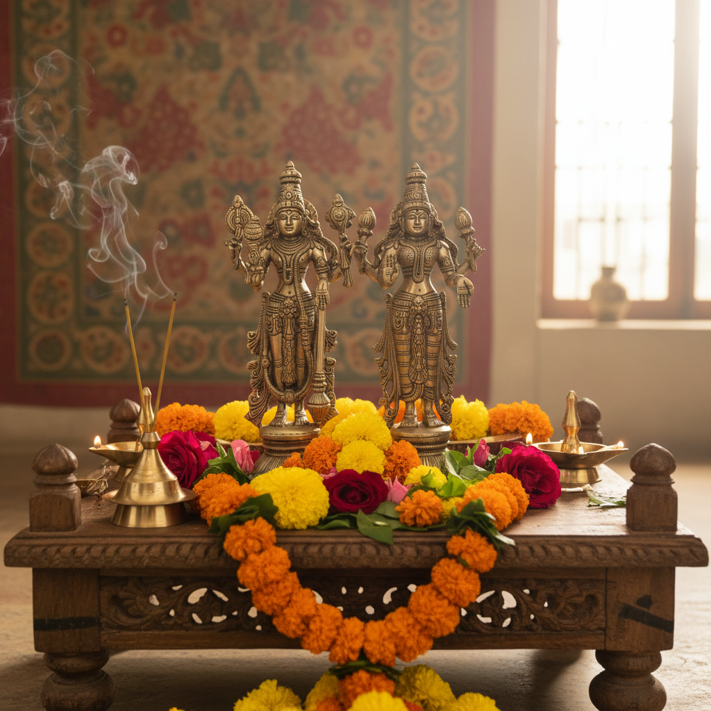 Divine Brass Vishnu Lakshmi Idols Set – Traditional South Indian Handcrafted Art