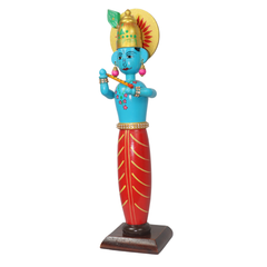 Handcrafted Channapatna wooden Krishna standing idol with vibrant colours