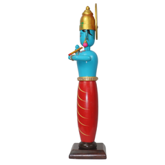 Traditional Channapatna wooden standing Krishna hand-painted decor idol