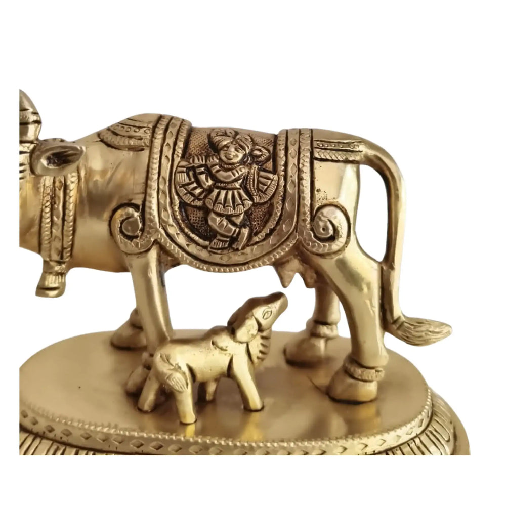 Brass Kamadhenu Cow and Calf Idol – Divine Gau Mata for Wealth   Brass Ware