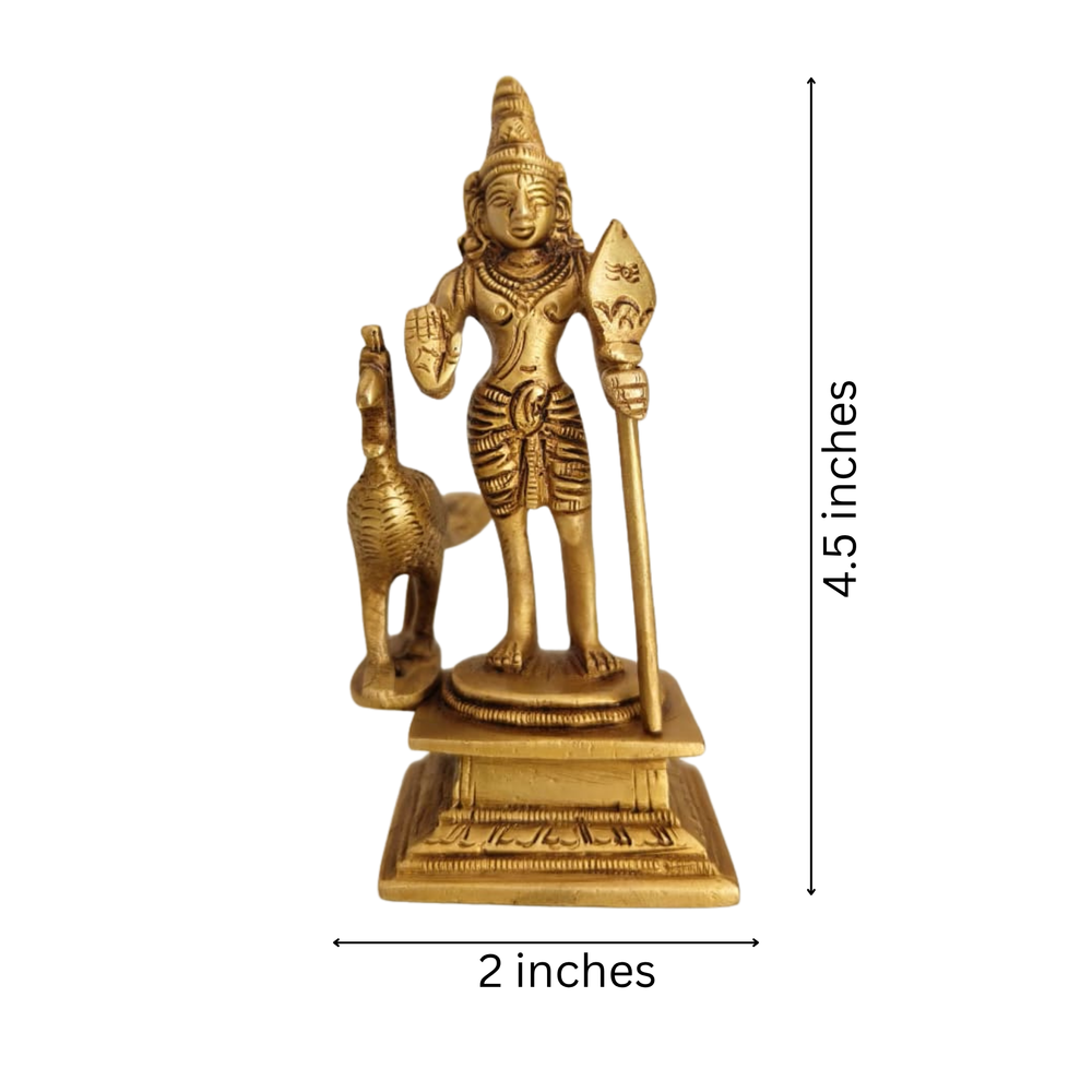Brass Lord Murugan Idol with Peacock – Kartikeya Swamy Statue for Pooja & Home Decor   Brass Artwork