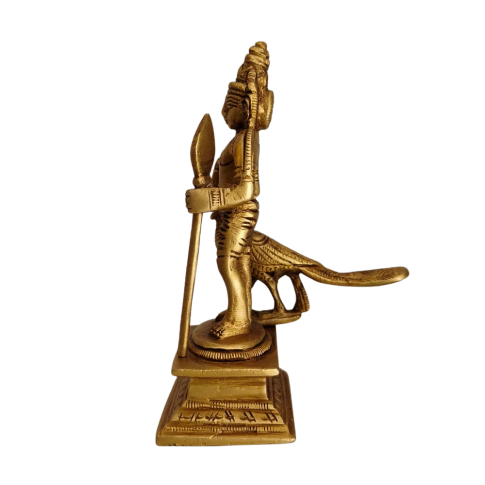 Brass Lord Murugan Idol with Peacock – Kartikeya Swamy Statue for Pooja & Home Decor   Brass Artwork