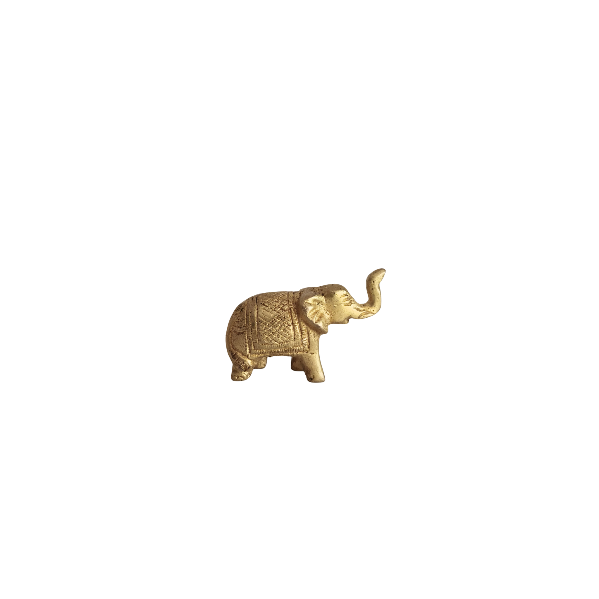 Small Brass Elephant Figurine - Decorative Trunk Up Statue