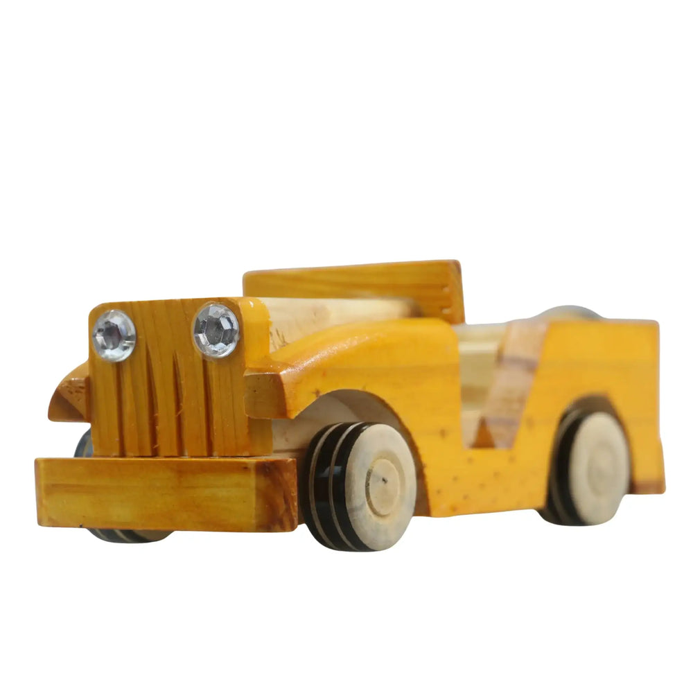 Handmade Channapatna wooden mud racer car with traditional design