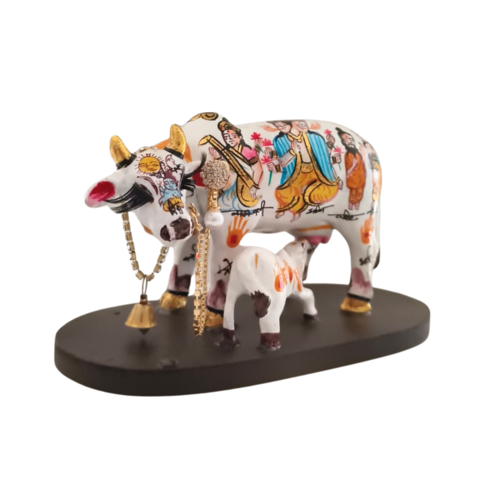 Kamadhenu Resin Cow with Calf | Decorative Spiritual Figurine