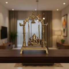 Unique Brass Lord Ganesha on Swing (Jhula): Idol of Joy, Playfulness, and Auspiciousness