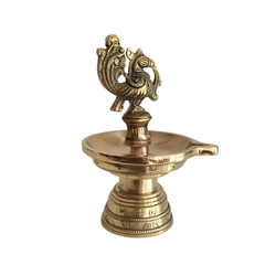 Brass Peacock Kuthu Vilakku - Traditional Single-Wick Oil Lamp