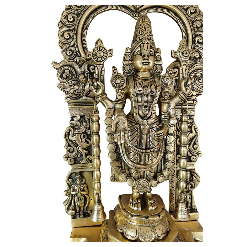 Antique Brass Lord Venkateswara Idol – Tirupati Balaji Statue with Arch for Home Temple   Brass Ware