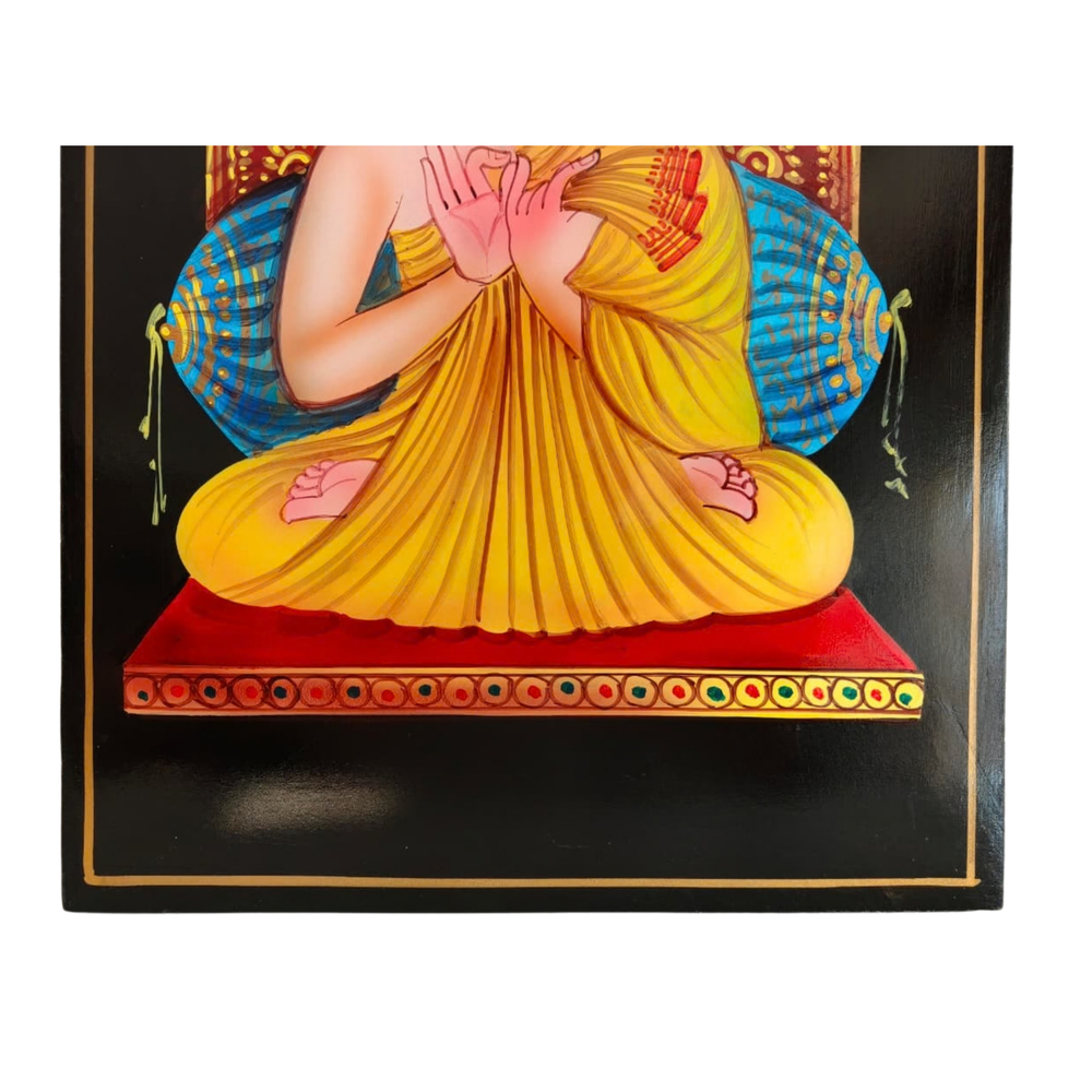 Meditating Buddha depicted in traditional Nirmal art