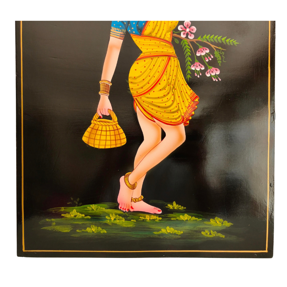 Rural woman with fish basket Nirmal painting