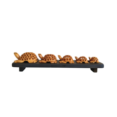 Set of Six Hand-Carved Wooden Jali Turtle/Tortoise Family on Display Base
