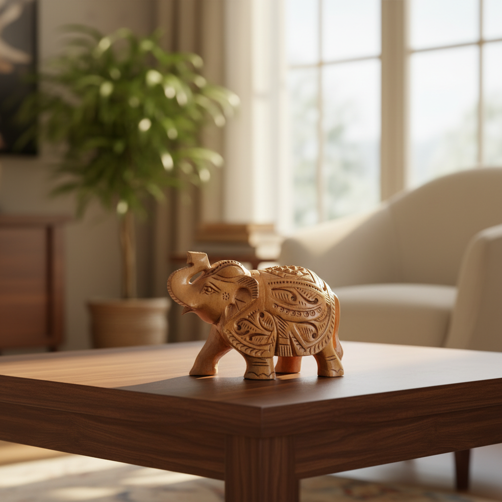 Hand-Carved Wooden Elephants – Artisan Decorative Sculptures
