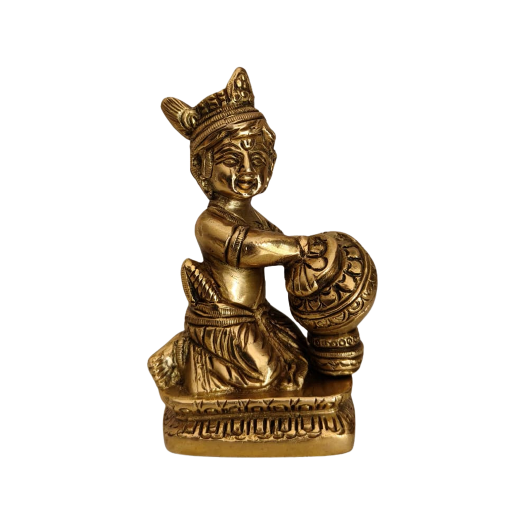 Brass Butter Krishna Idol (Makhan Chor) for Home & Pooja Decor   Brass Artwork