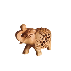 Intricately Carved Wooden Elephant Figurine with Filigree Design