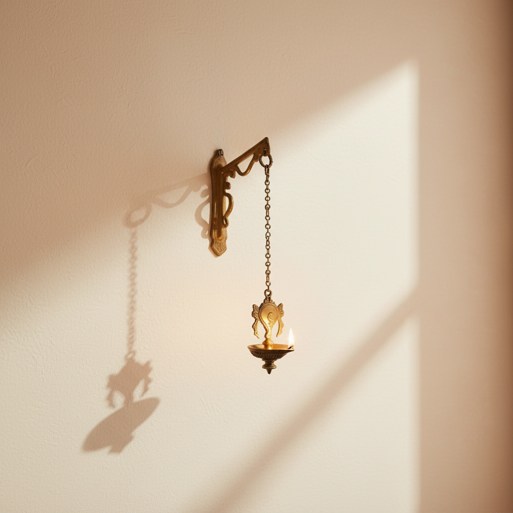 Auspicious Handcrafted Hanging Brass Deepam (Diya) with Decorative Shankha Motif