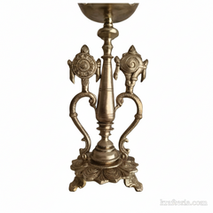 Sacred Brass Vishnu Shankh Chakra Pedestal Lamp | Traditional Divine Altar Diya   Brass Artwork
