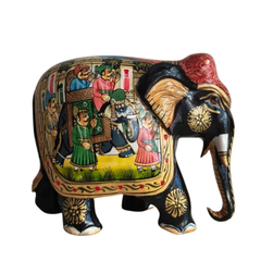 Black Painted Wooden Mughal Elephants – Elegant Decorative Figurines
