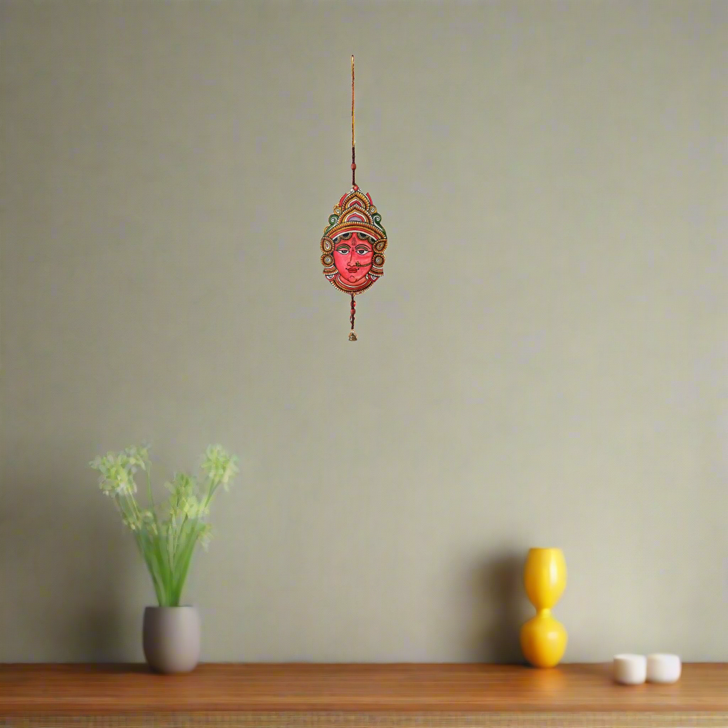 Hand-Painted Goddess Durga Leather Wall Hanging