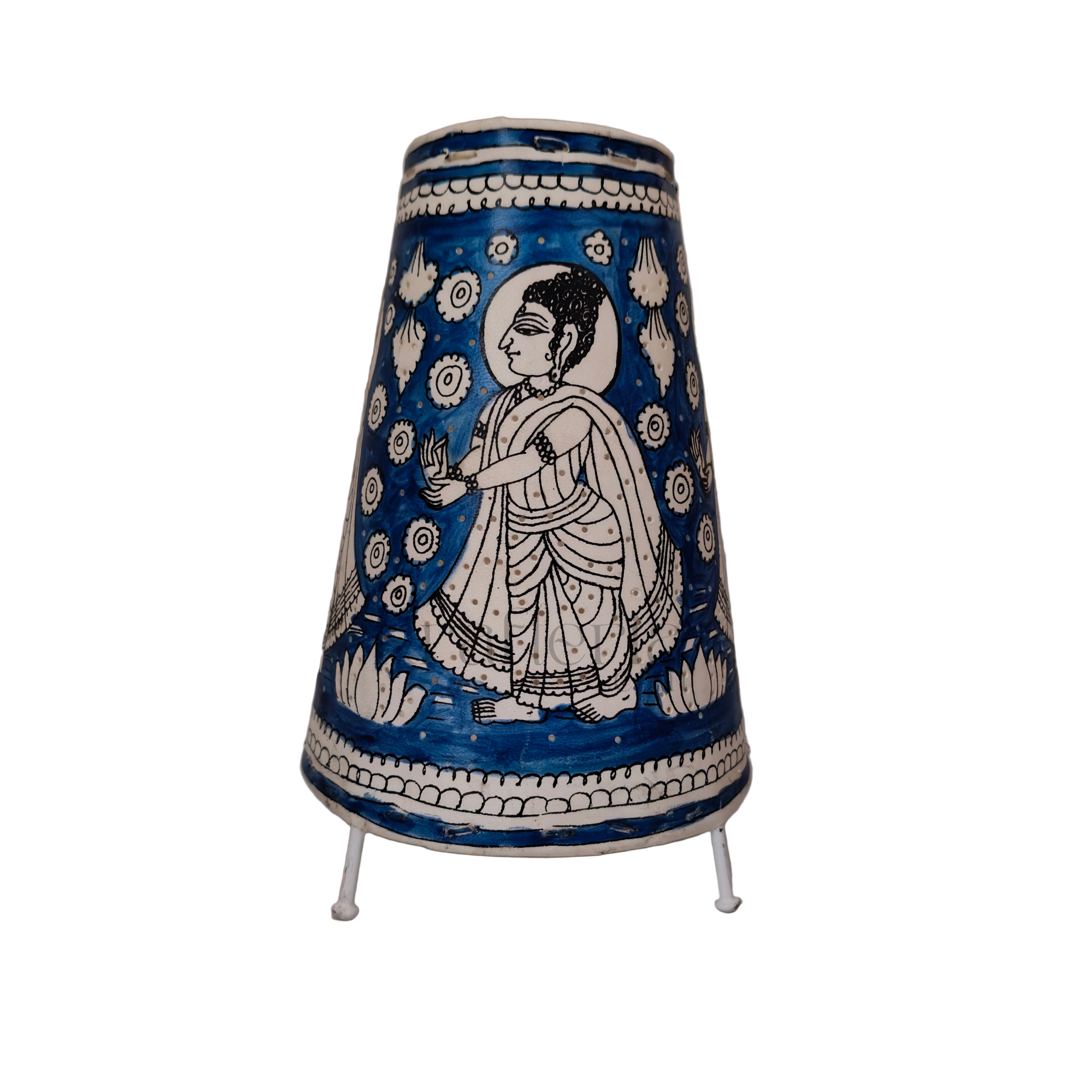 Traditional Indian Leather Puppetry Lamp - Buddha with Lotus | Bed Lamp